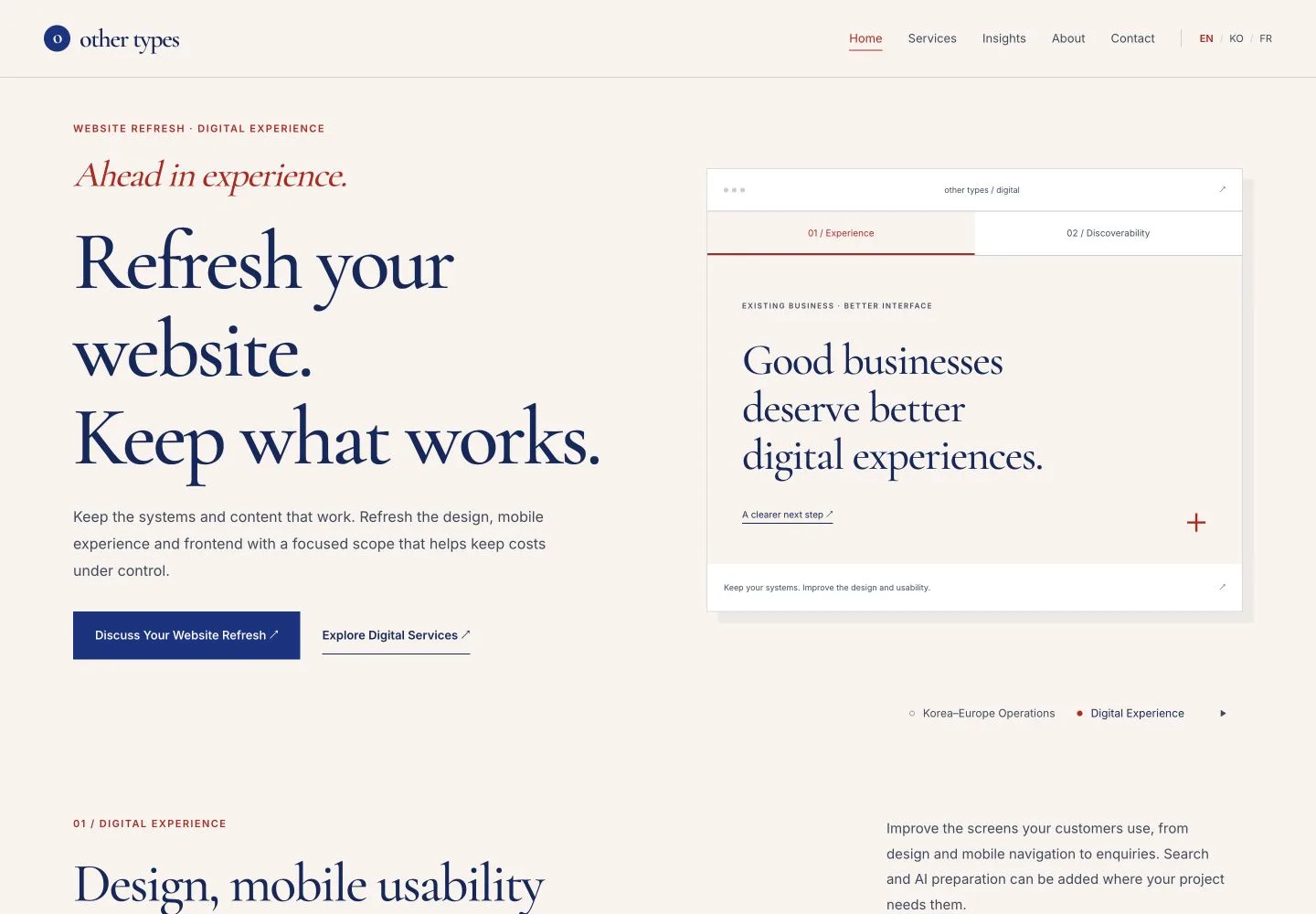 The digital service view of our implemented other types website